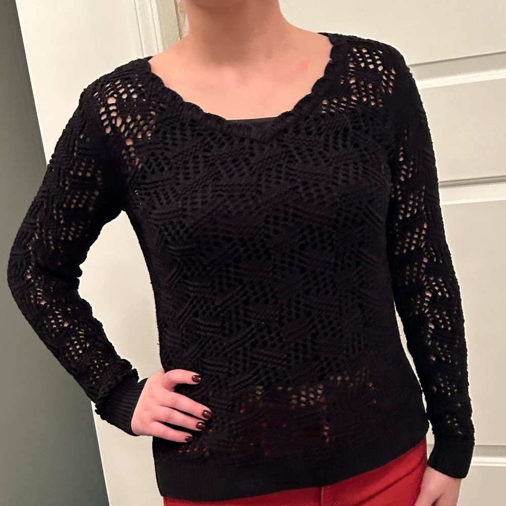 Ann Tylor Loft black open knit sweater size small
